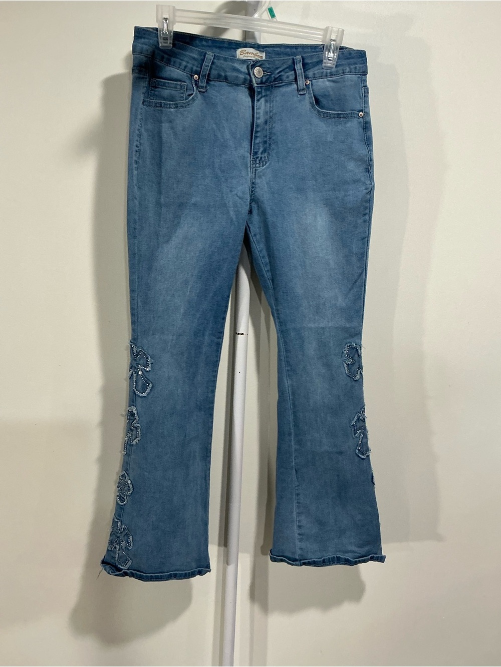 BAMBOO Medium Blue Embroidered Flare Jeans
